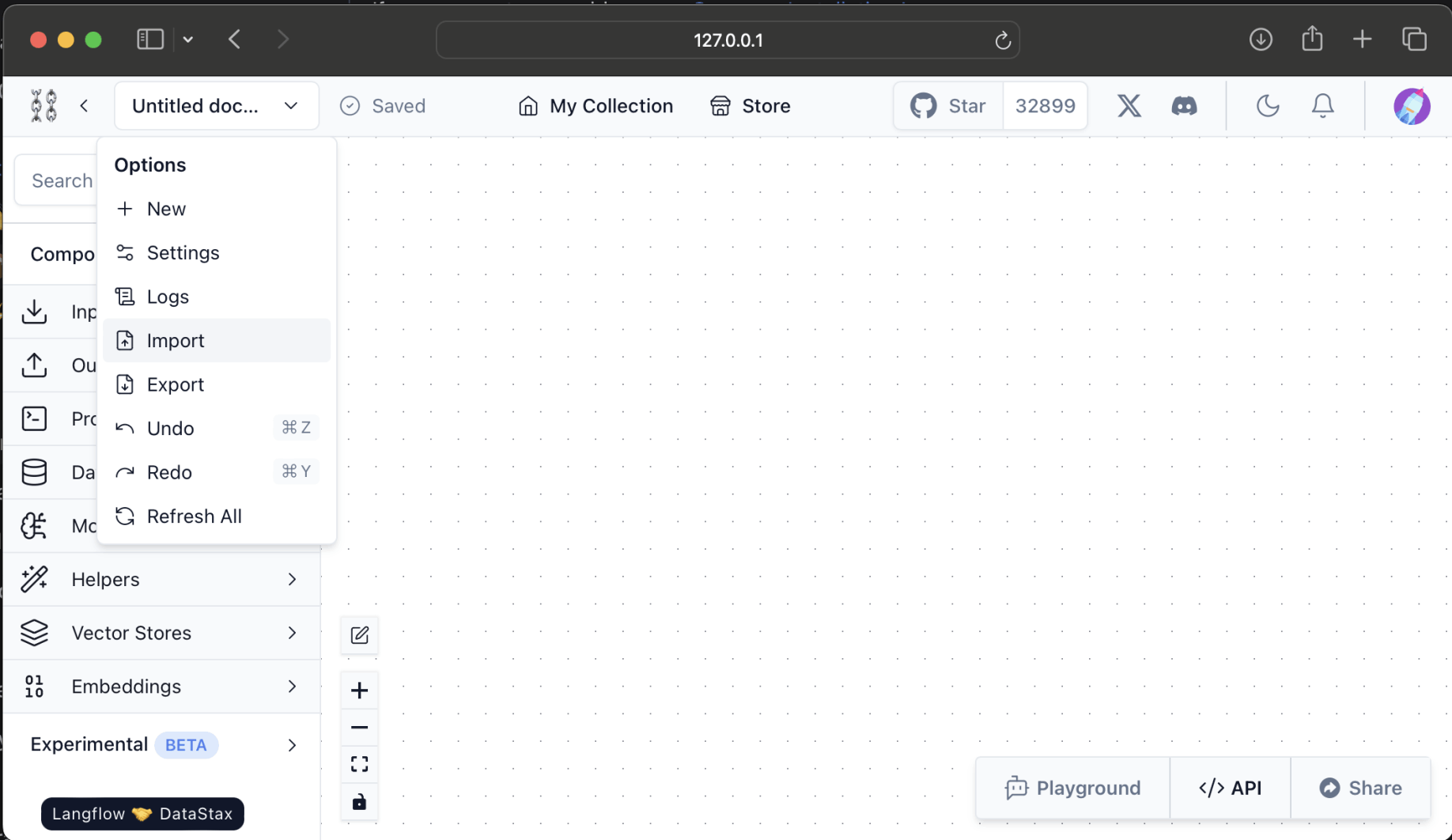 I clicked in the Untitled document box and selected the Import menu item