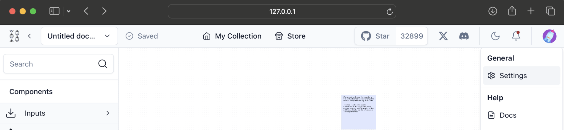 I selected the Settings menu item