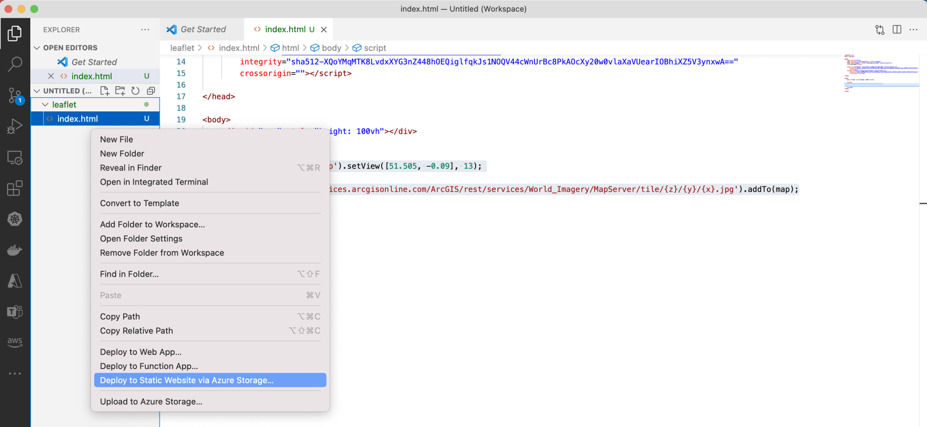Deploying index.html page to Azure Storage
