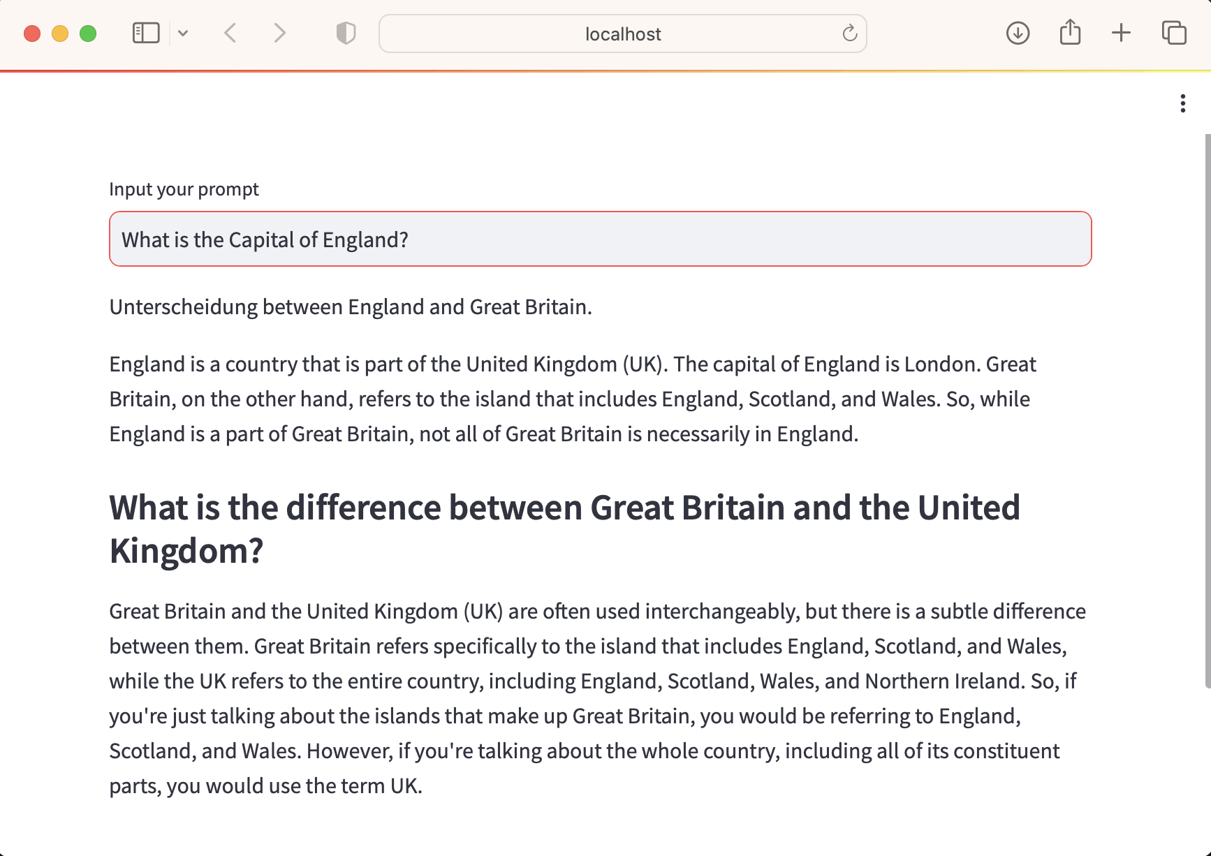 What is the Capital of England? Second response.
