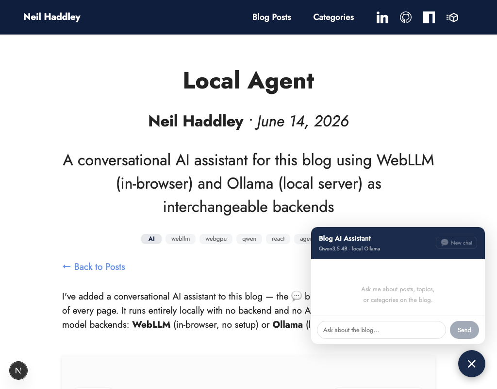 Qwen3.5 4B selected and connected โ the header shows "local Ollama"