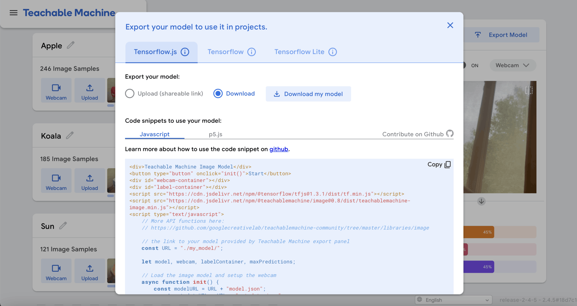 Download the model and sample web page