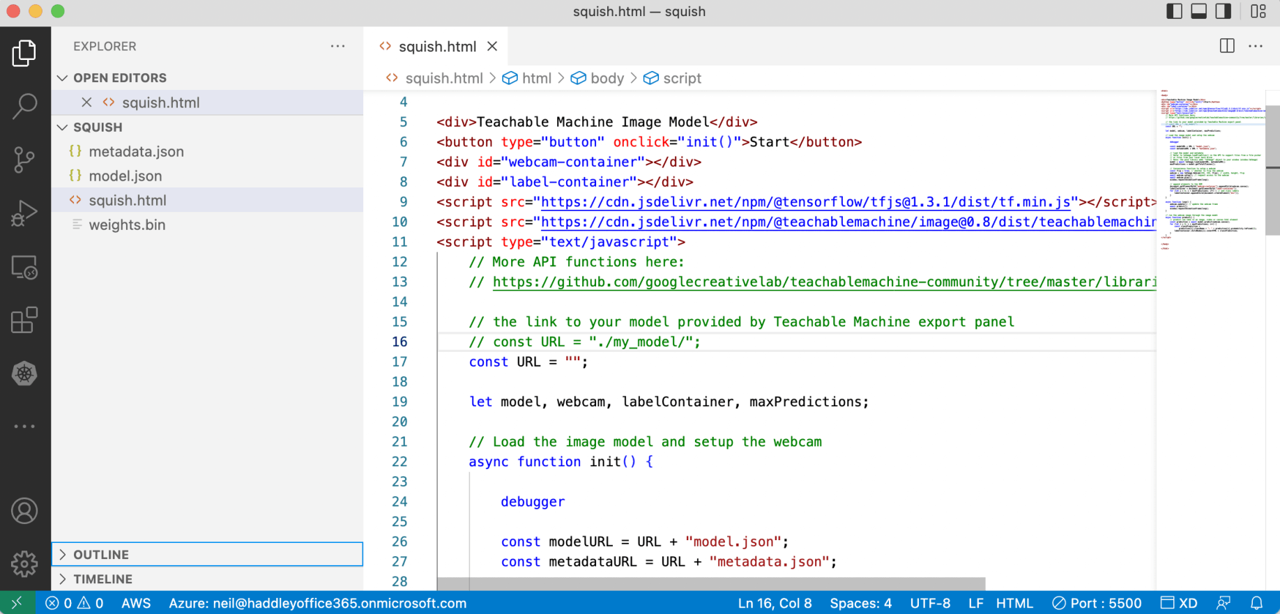 Copy the sample web page to Visual Studio Code to test