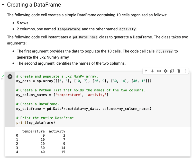 pd.DataFrame(data=<data cell values>, columns=<column names>)