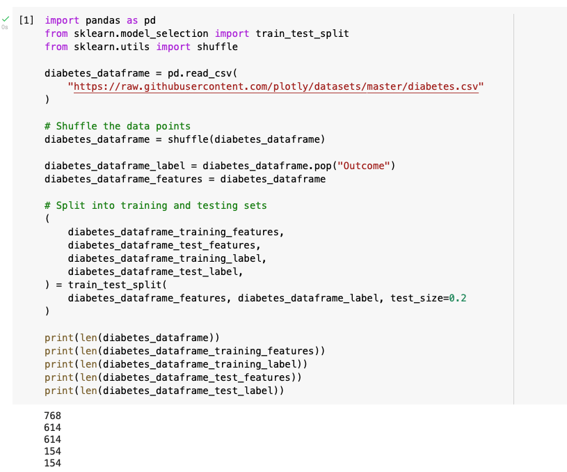 Splitting data into training and testing dataframes