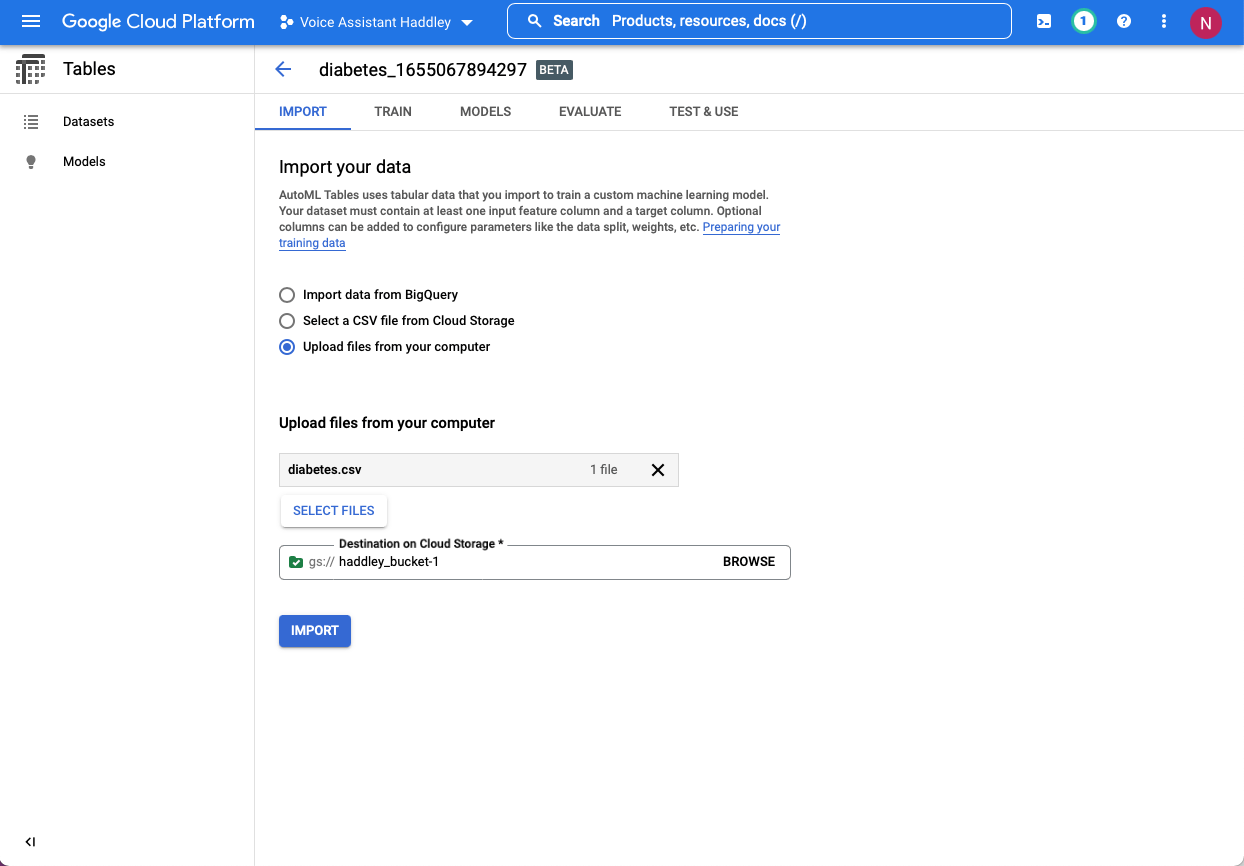 I uploaded the csv file (minimum size is 1000 rows)