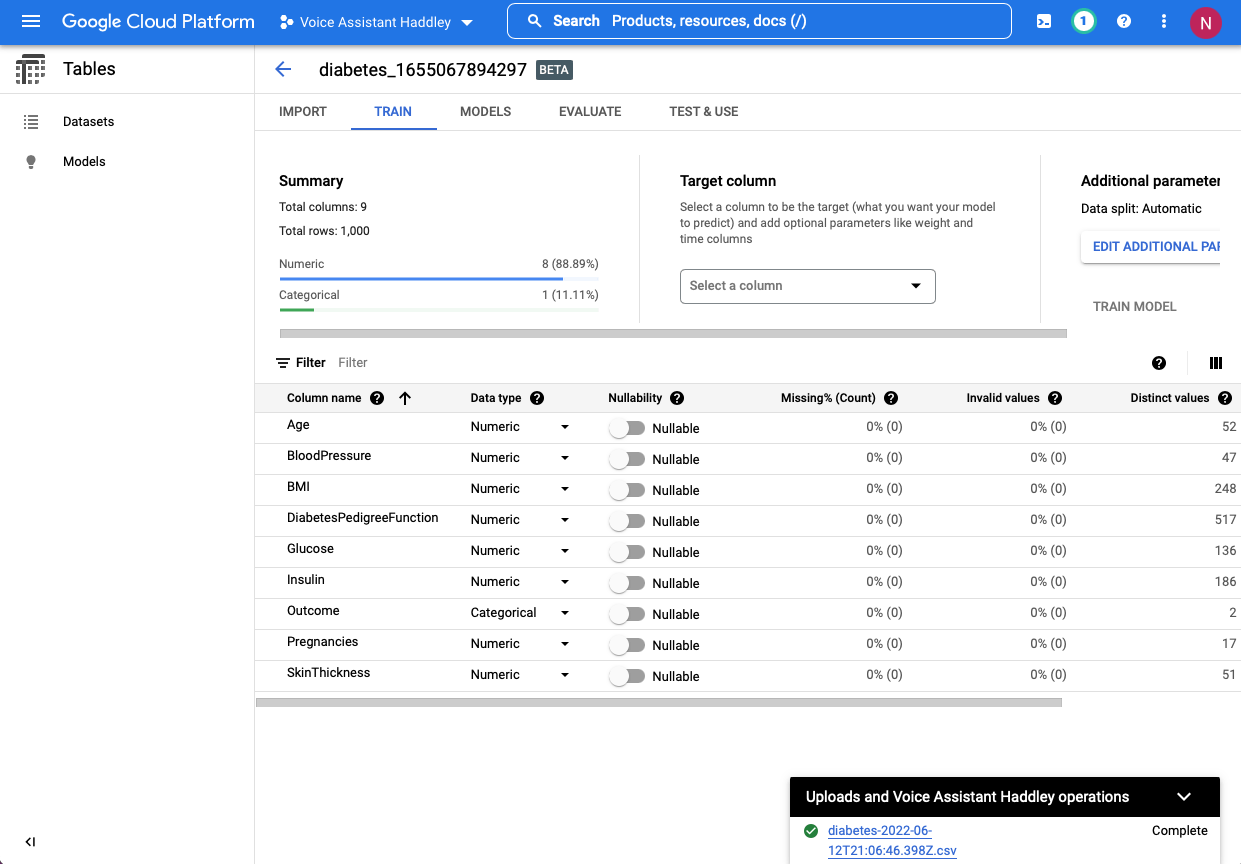 AutoML detected 9 columns