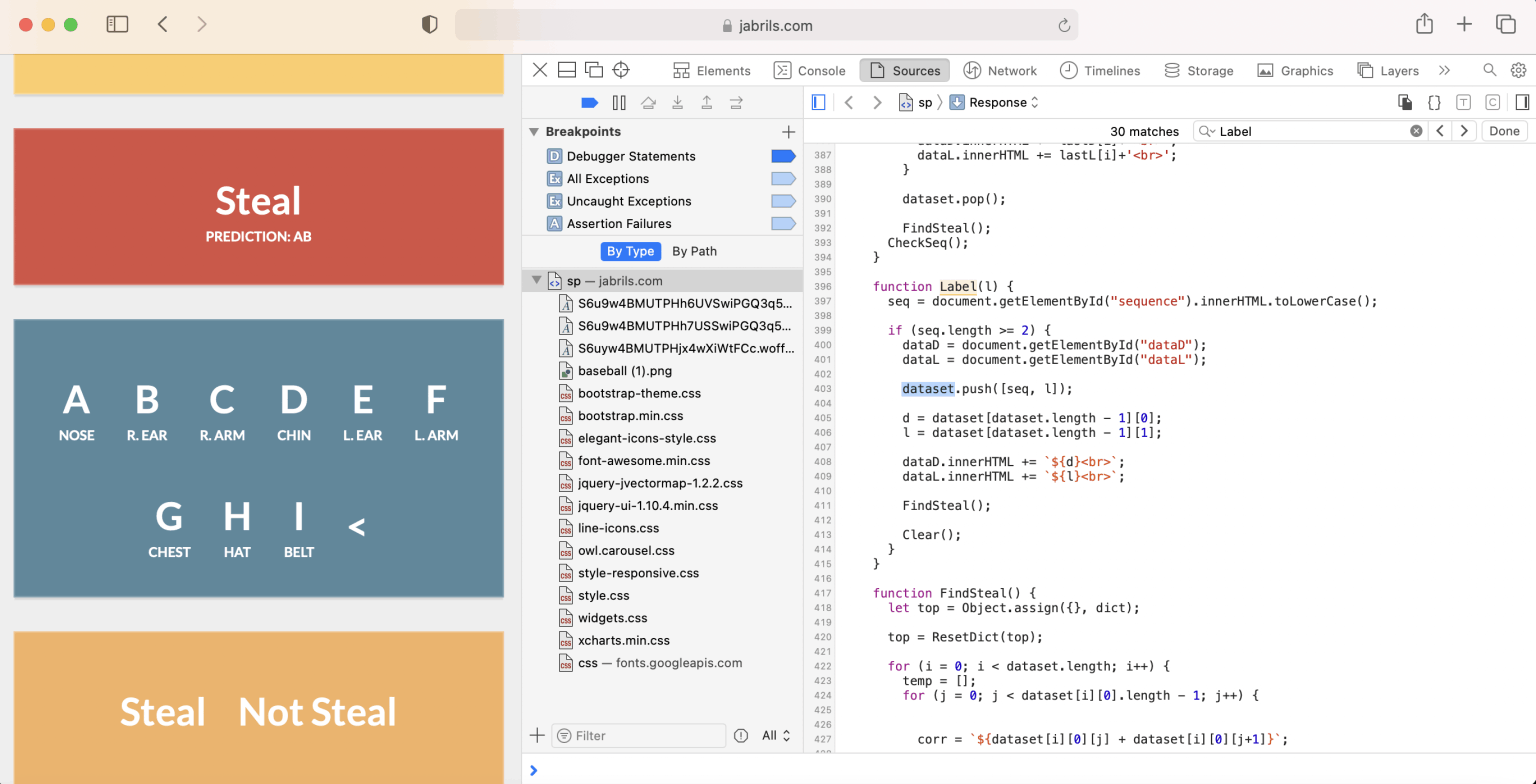 The Label() function adds the current sequence and label to a "dataset" variable and then calls the FindSteal() function.