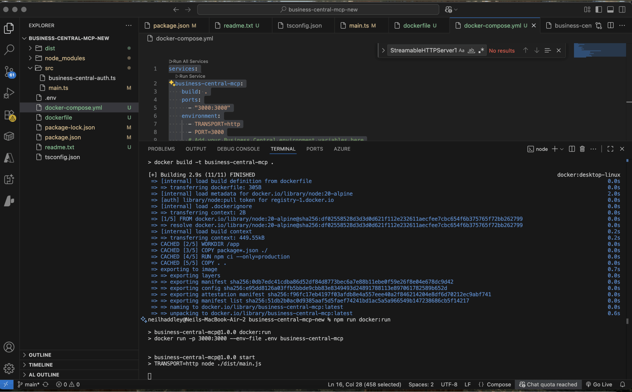I ran docker build -t business-central-mcp .then npm run docker:run
