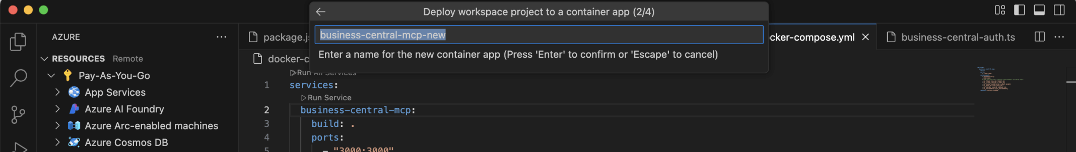 I accepted the generated container app name