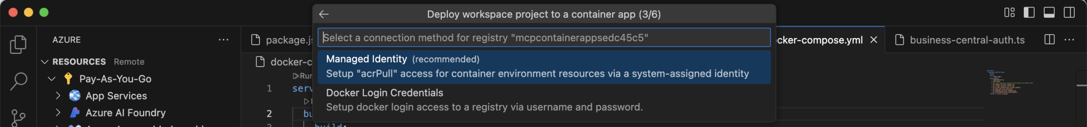 I selected the Managed Identity option