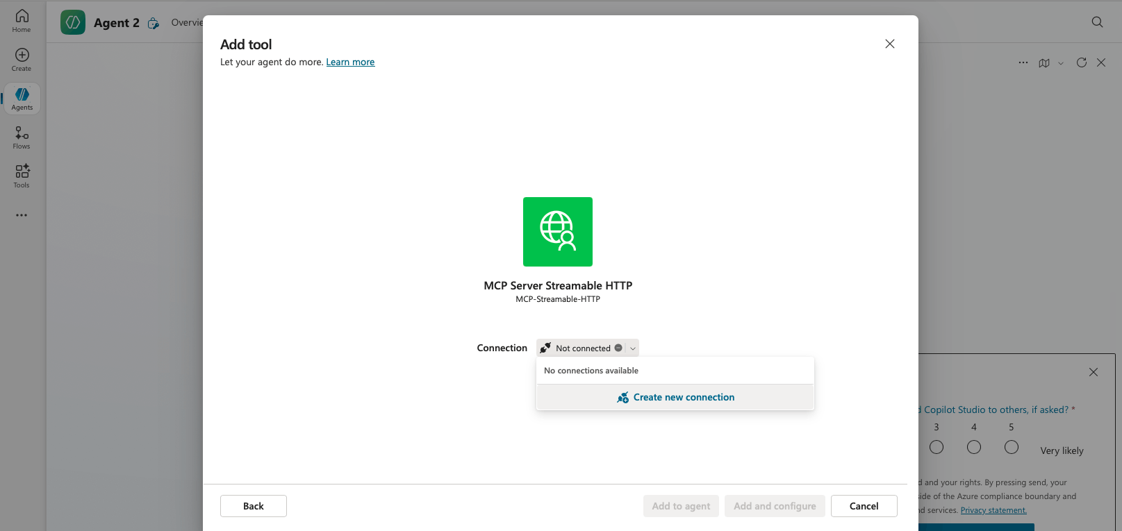 I clicked on the MCP Server Streamable HTTP option