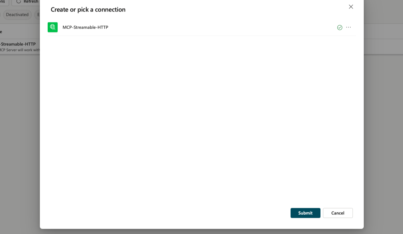 I was directed to the Create or pick a connection form. I clicked the Submit button
