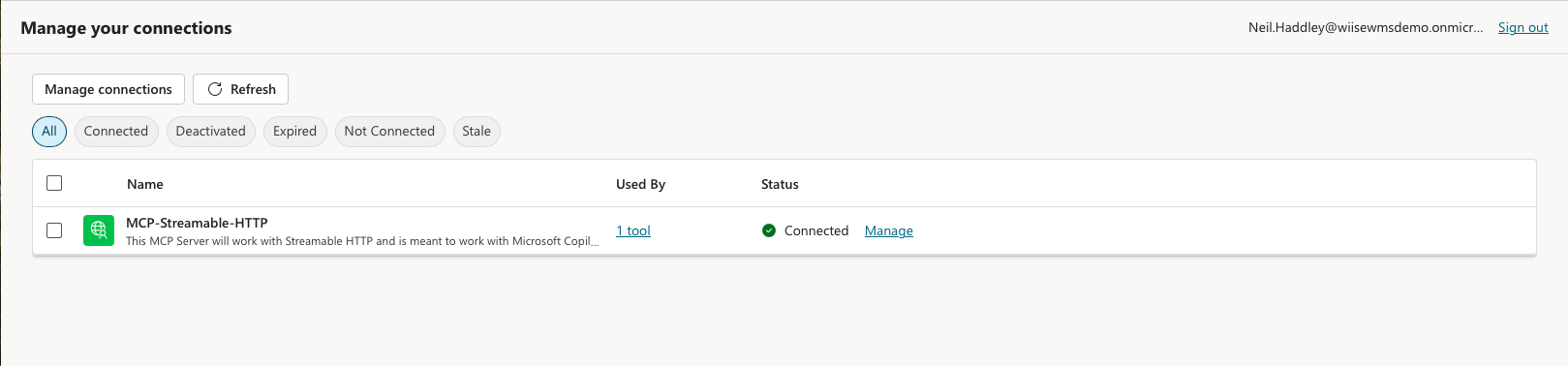 The status if MCP-Streamable-HTTP was updated to Connected
