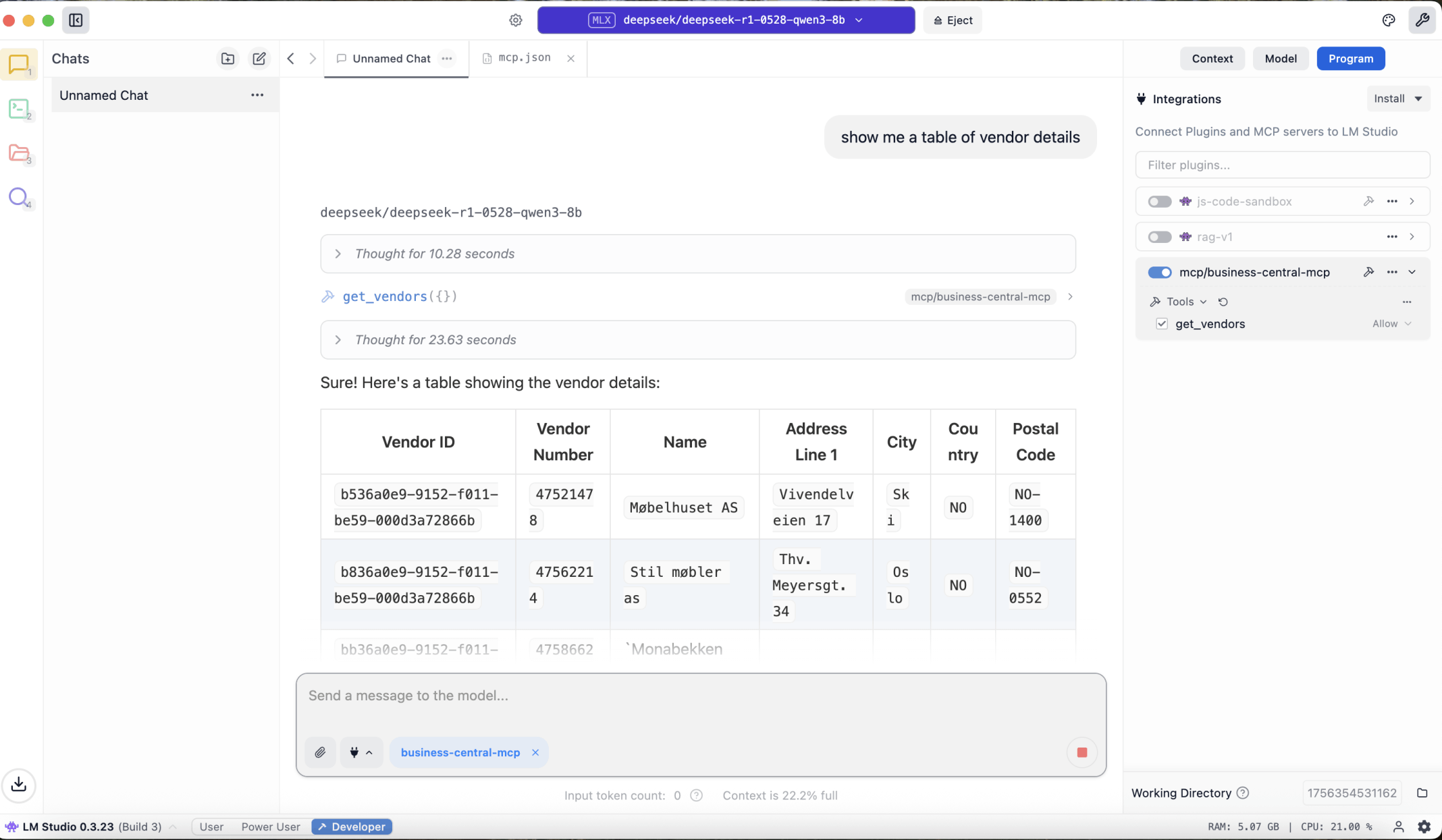 I entered the prompt show me a table of vendor details