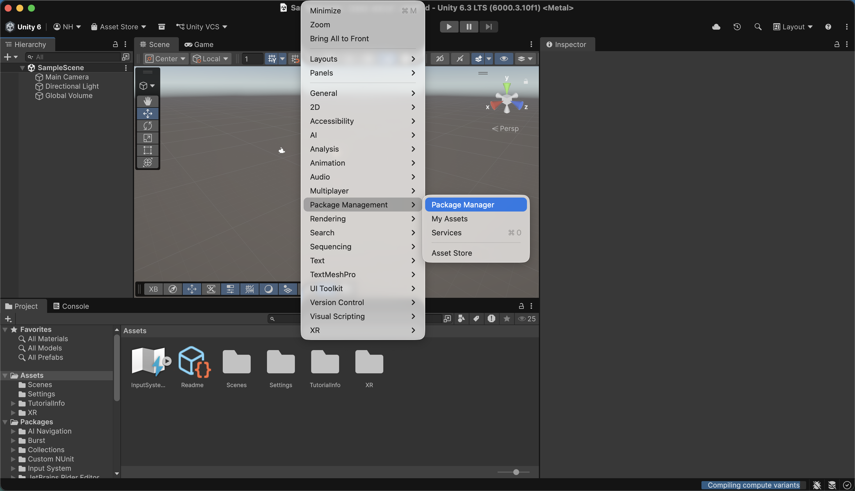 In the Unity Editor menu, I selected Window > Package Manager.