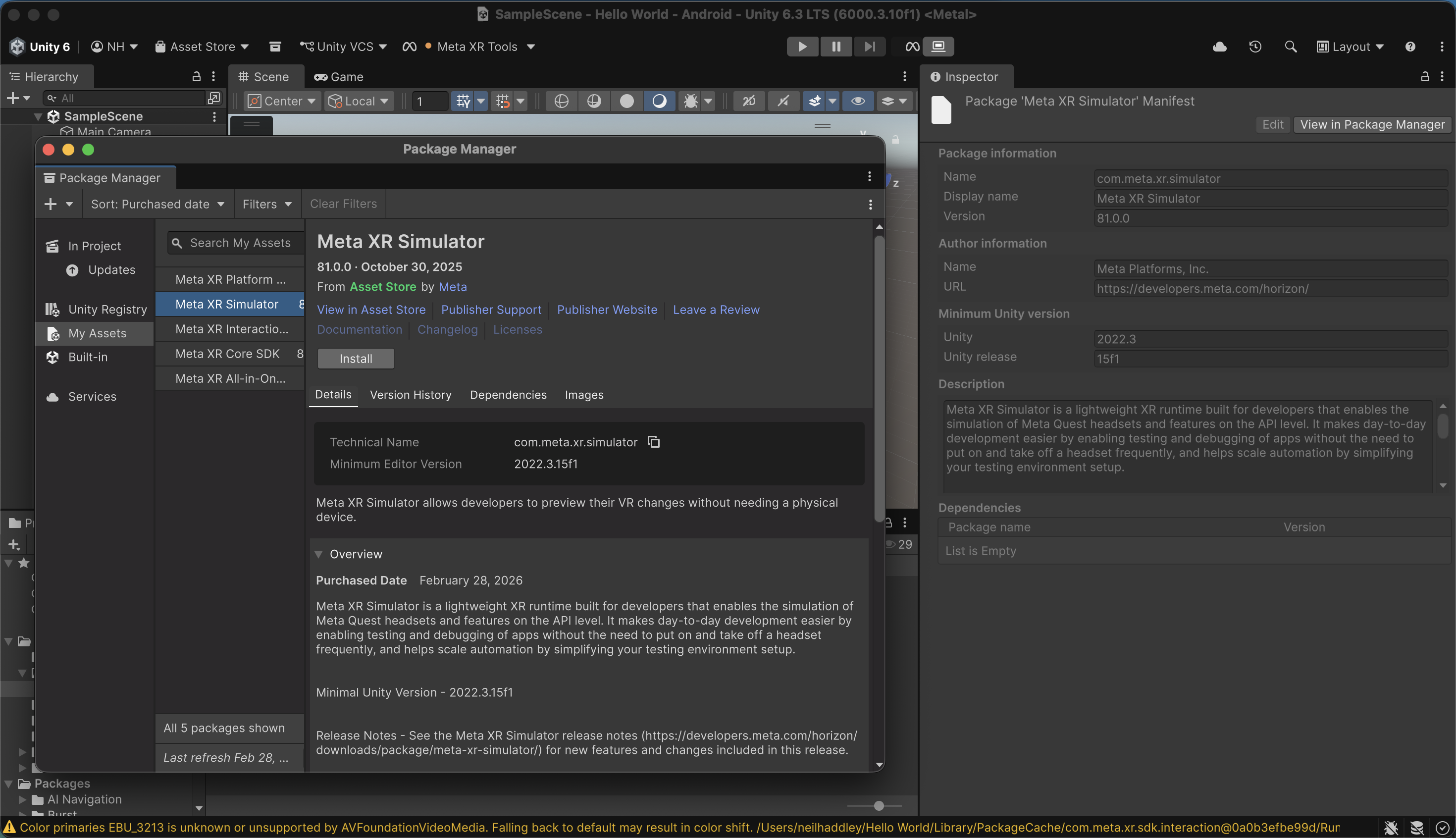I installed the Meta XR Interaction SDK