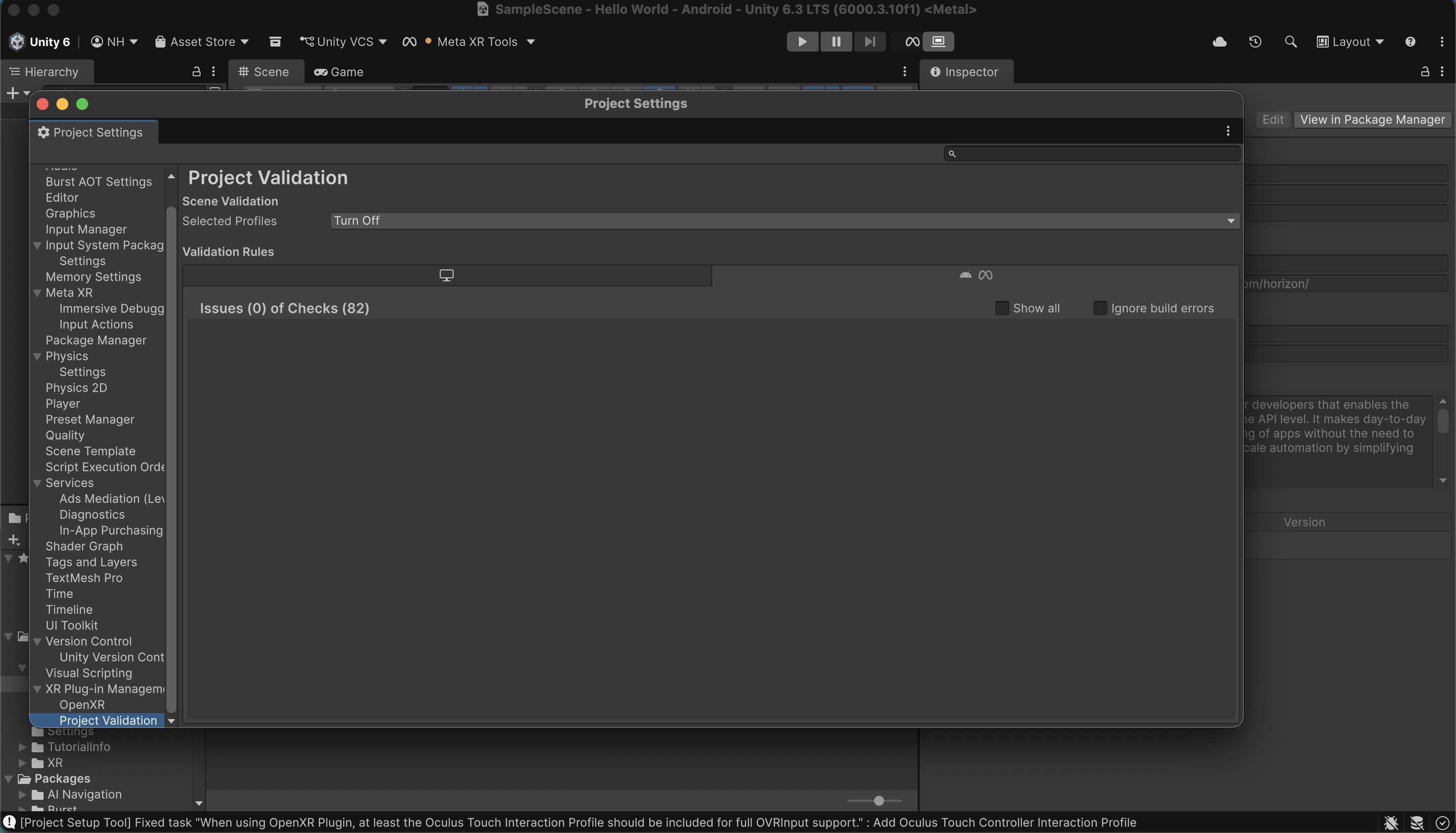 I navigated to Project Settings > XR Plug-in Management > Project Validation.