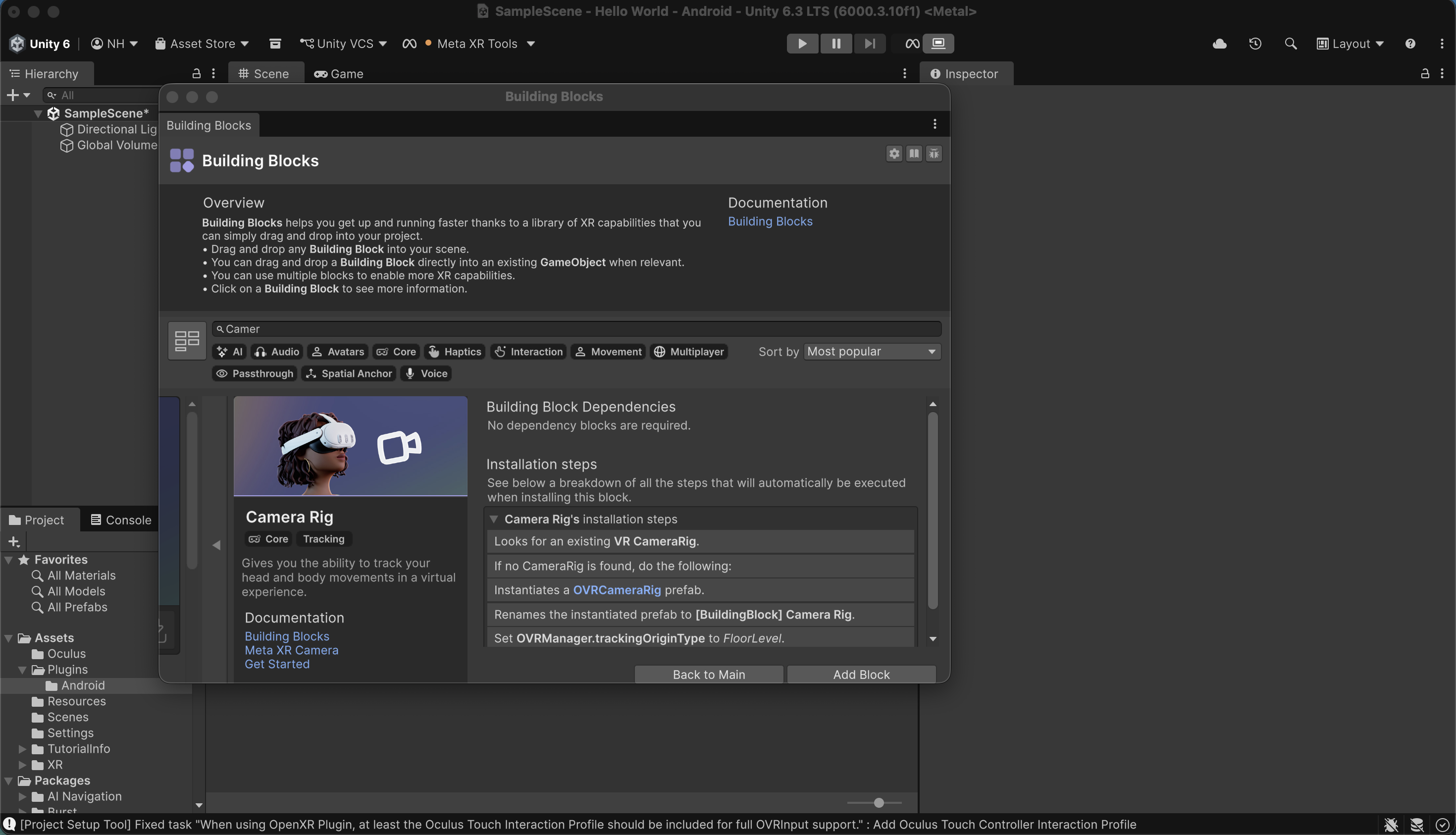 I added the Camera Rig object