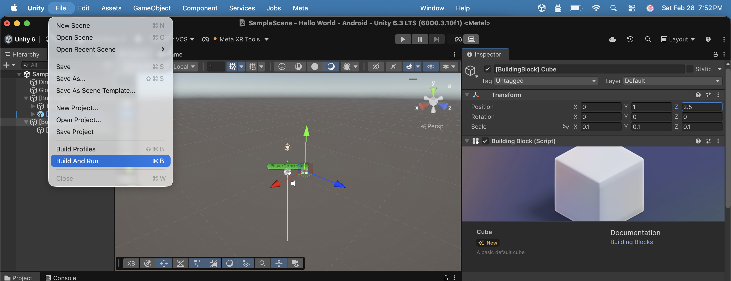 I clicked the 'Build And Run' menu item