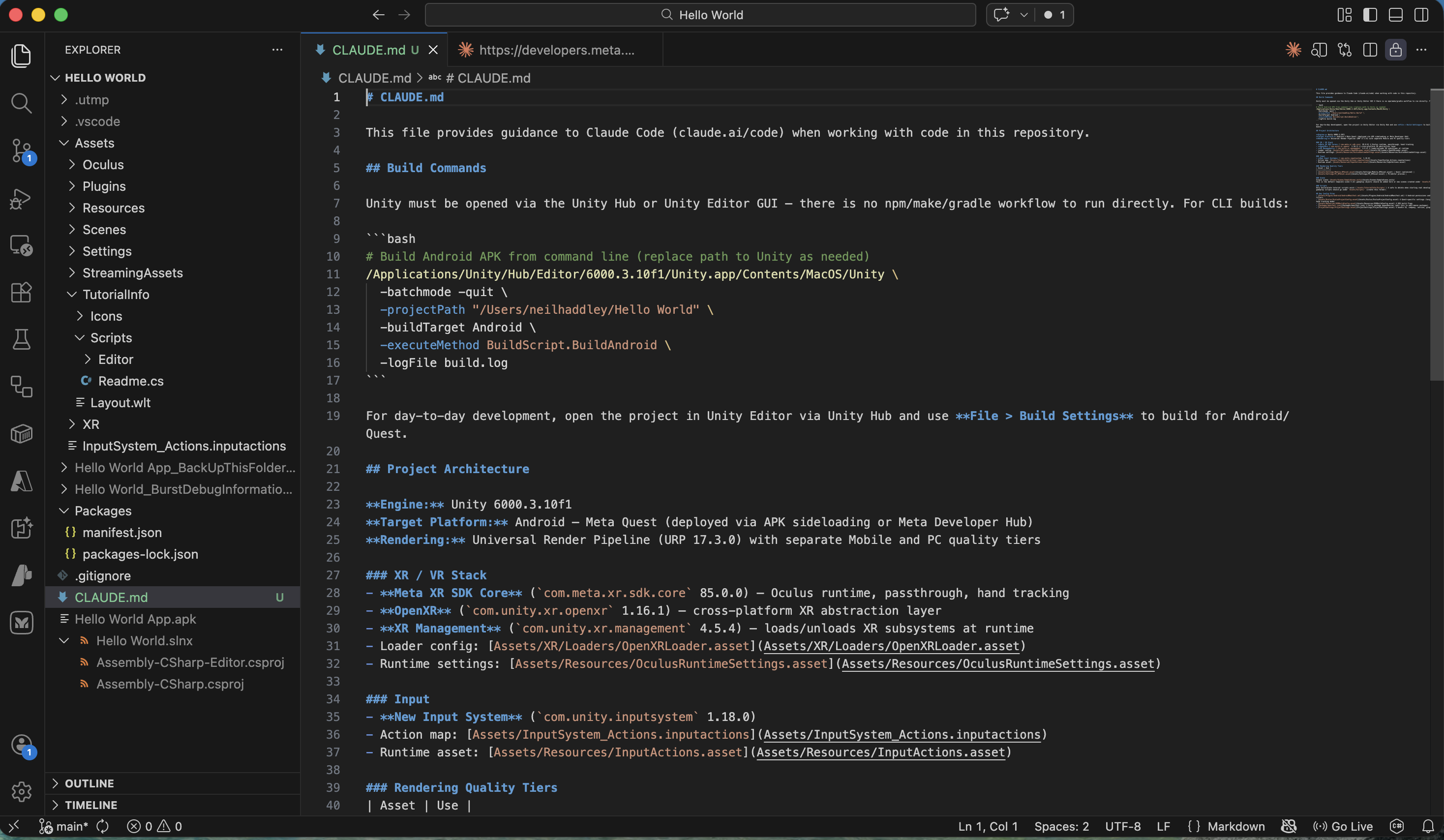 I opened the project using Visual Studio Code and used /init to create a CLAUDE.md file