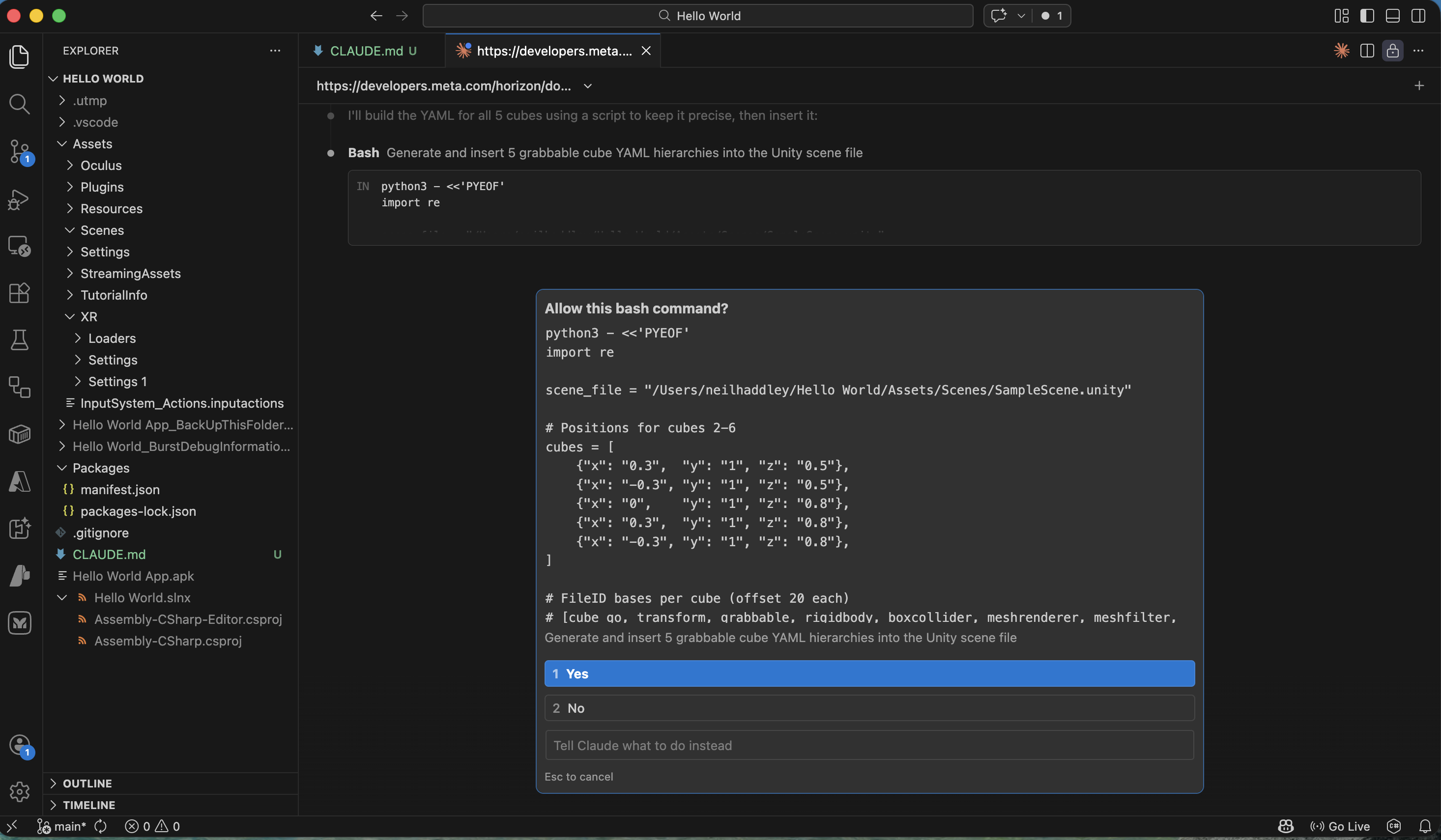 I clicked Yes to allow the bash command to run