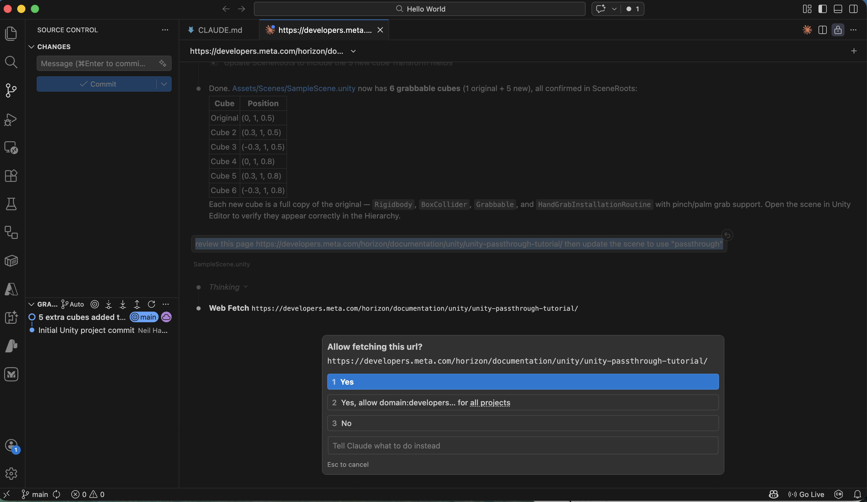 I clicked Yes to allow Claude Code to fetch the Meta passthrough tutorial