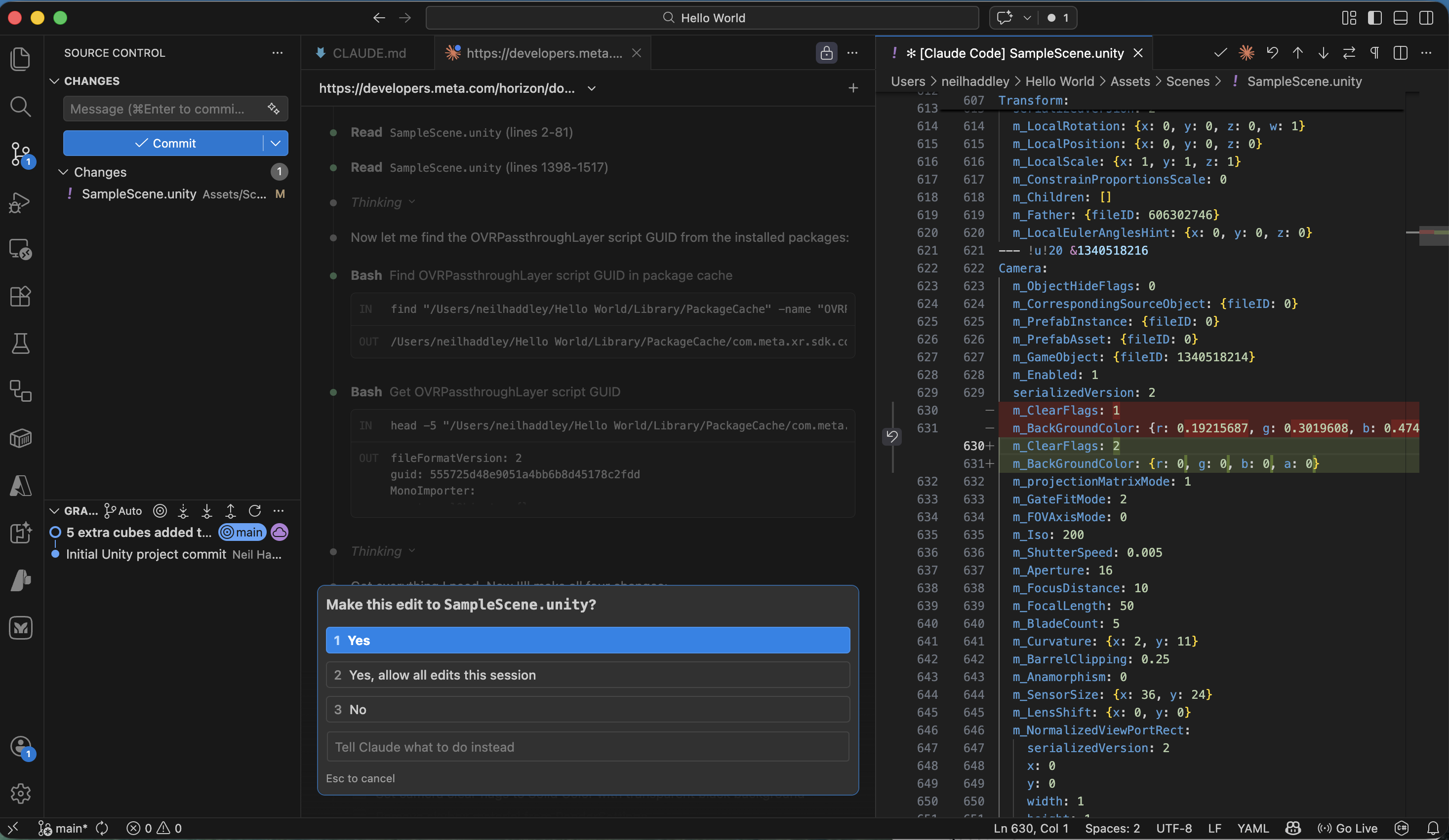 I clicked Yes to apply a second SampleScene.unity edit