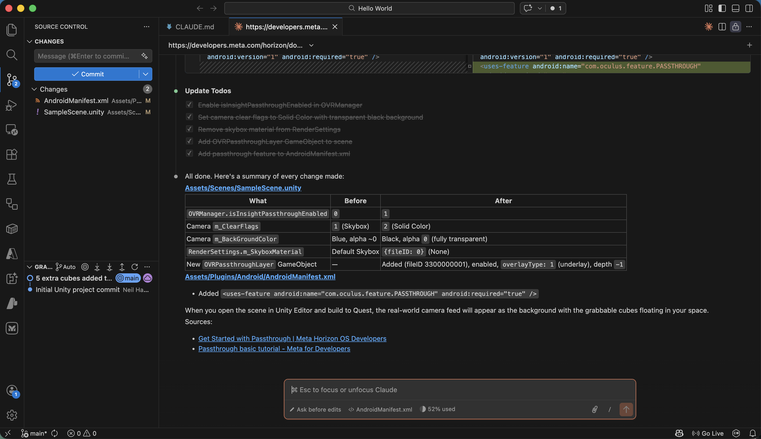 Claude Code completed all 4 passthrough changes and showed a summary