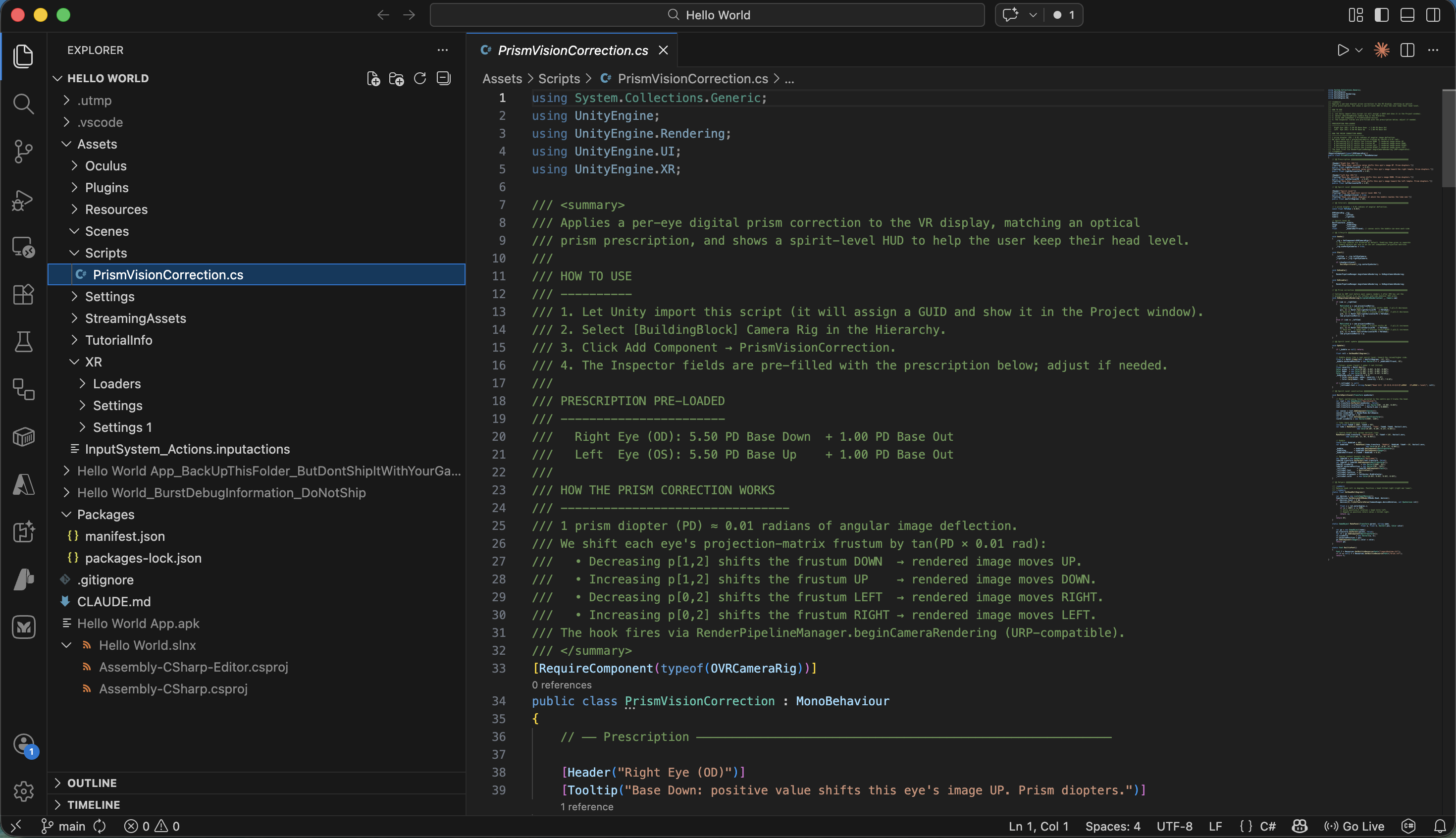 I opened PrismVisionCorrection.cs in VS Code