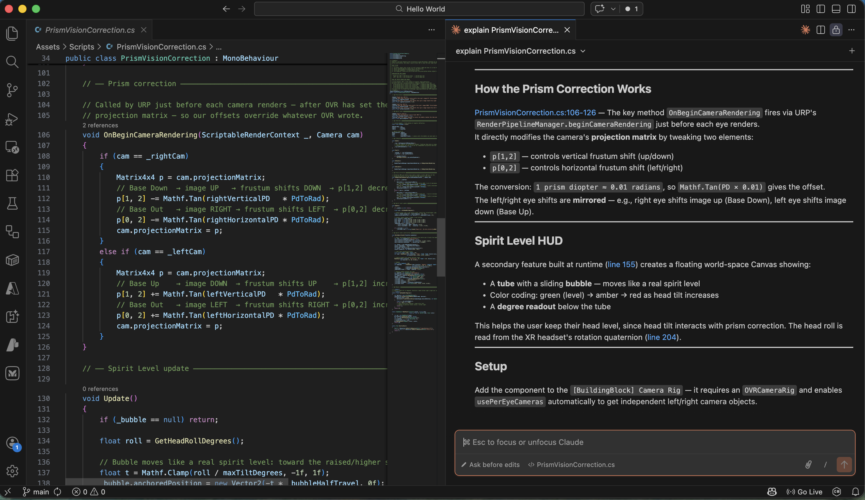 Claude Code explained how the prism correction and spirit level work