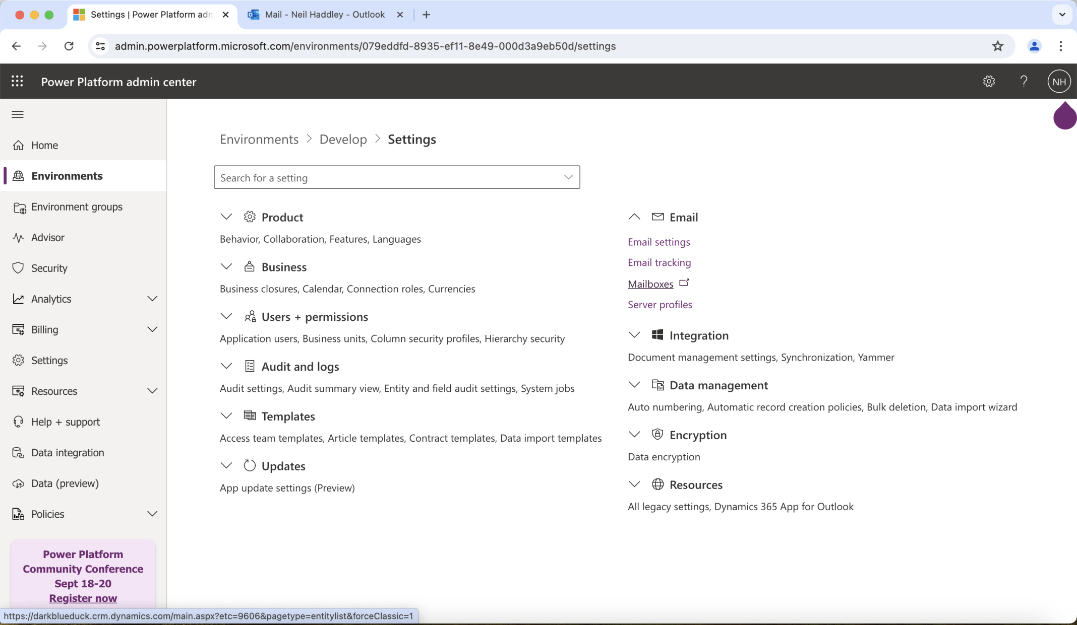 I navigated using the Settings | Mailboxes link