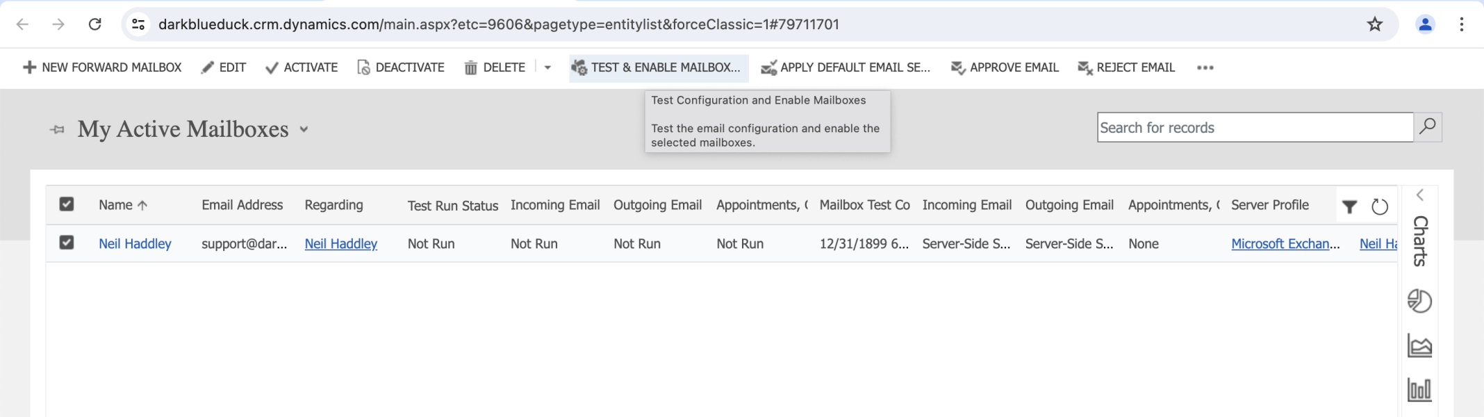 I clicked TEST & ENABLE MAILBOXES