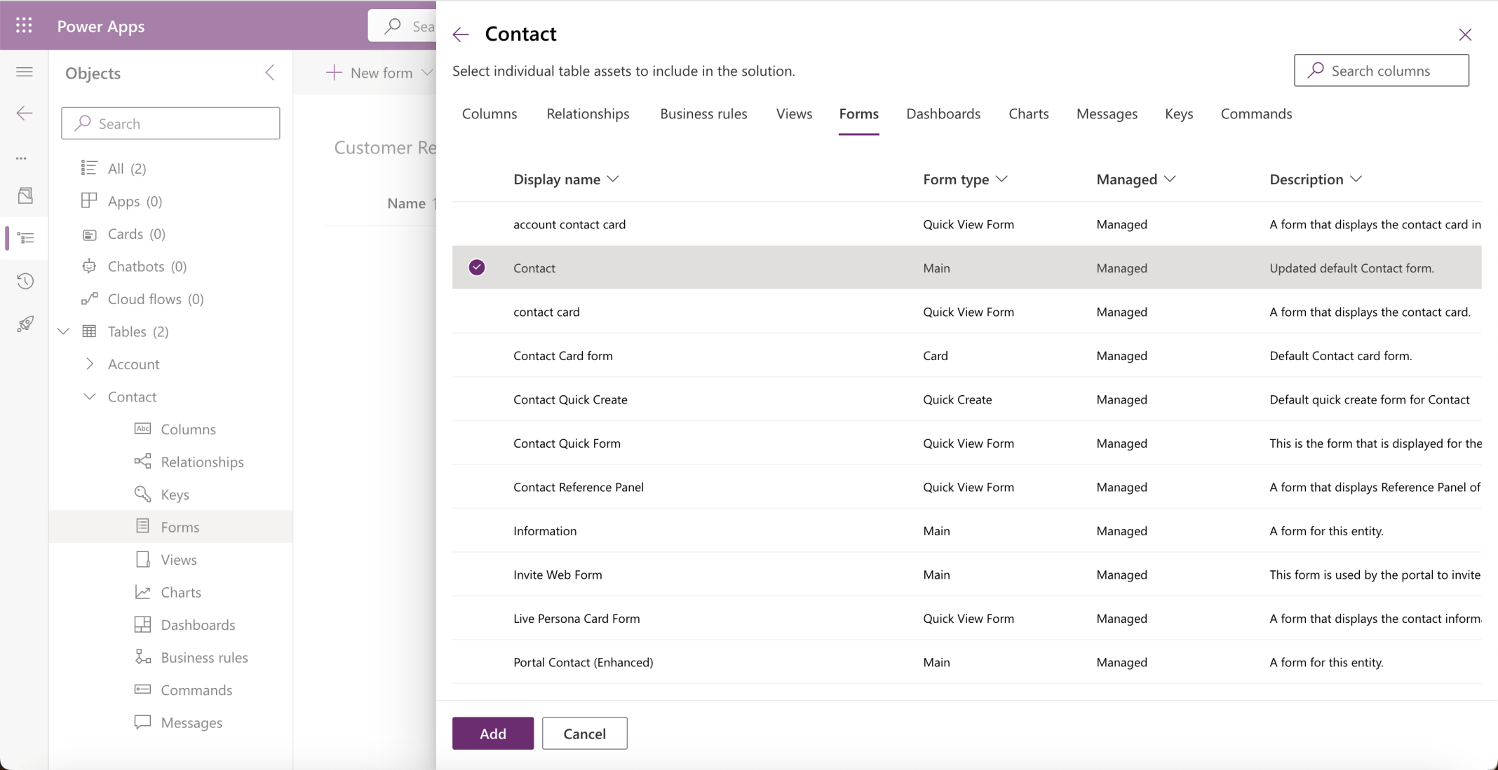 I reviewed the Contact table's Main form
