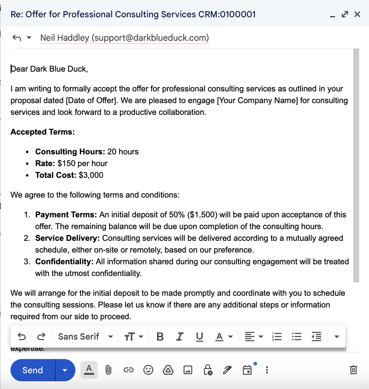 I composed a response
