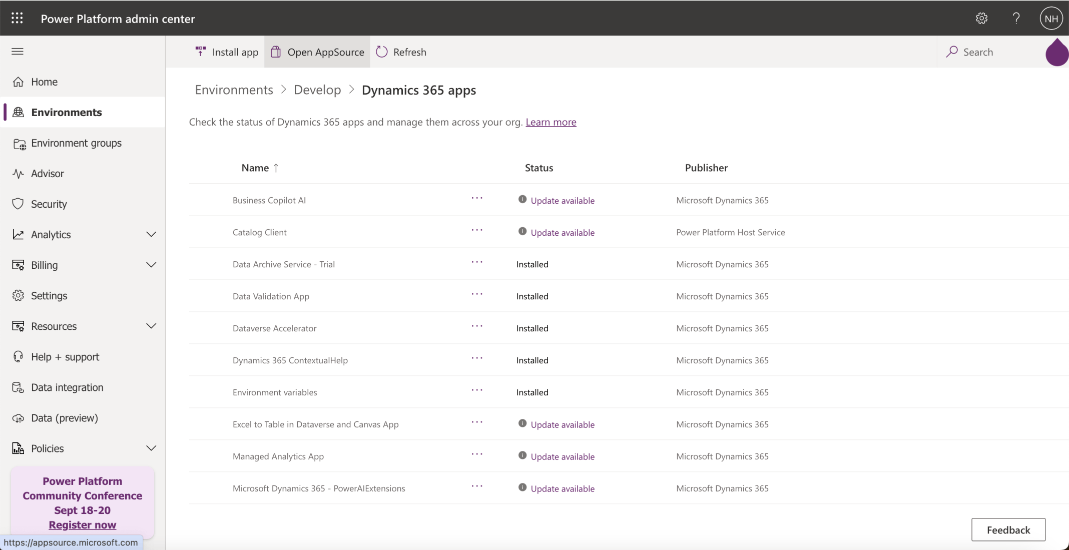 I clicked the Open AppSource button