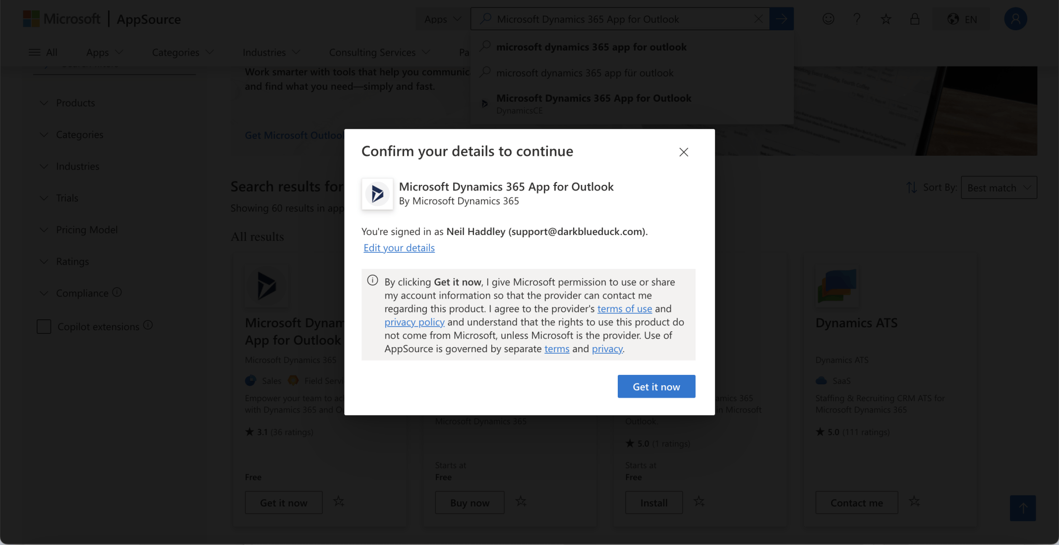 I clicked the Get it now button