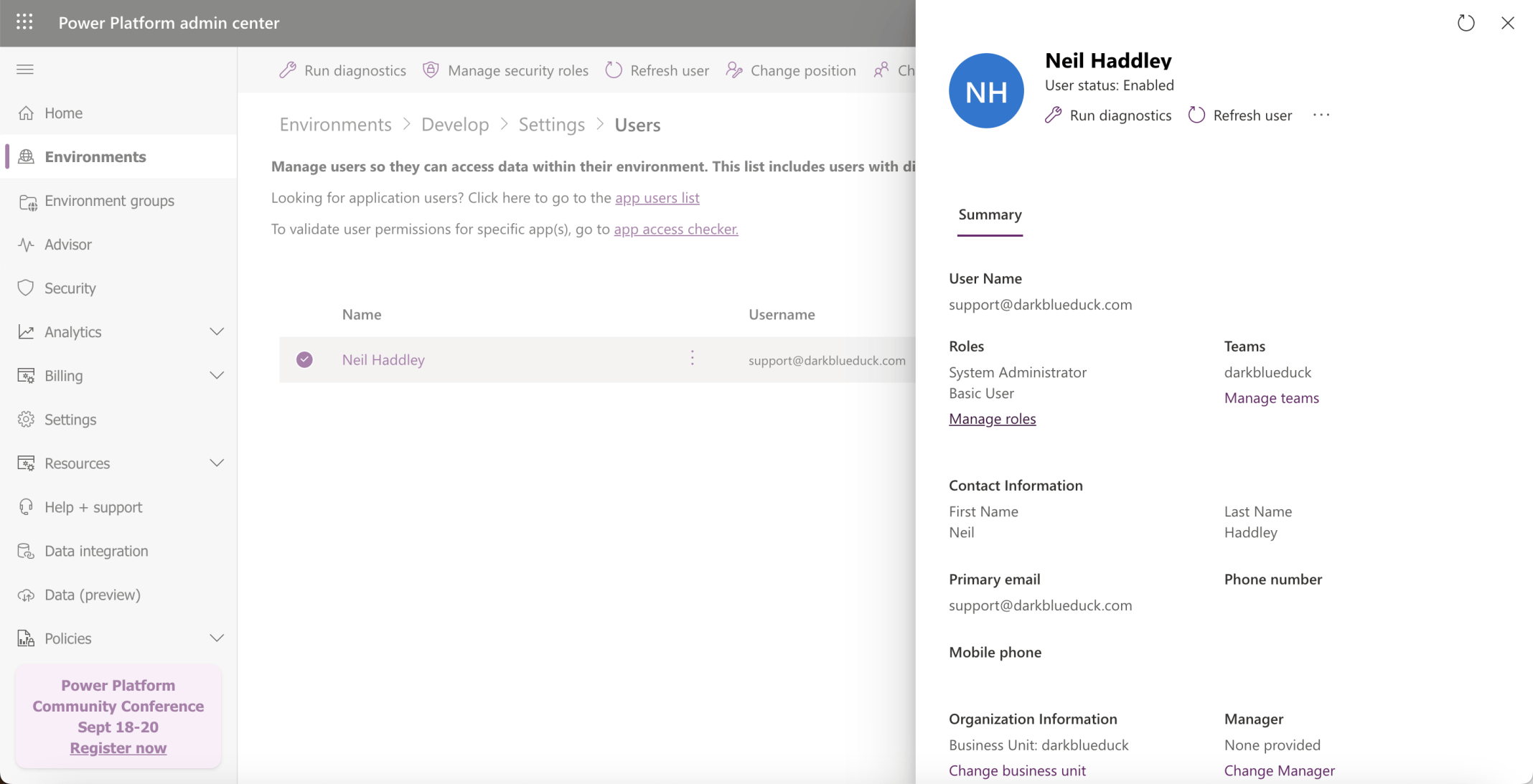 I navigated to the Settings | Users page, selected the account and clicked the Manage roles link