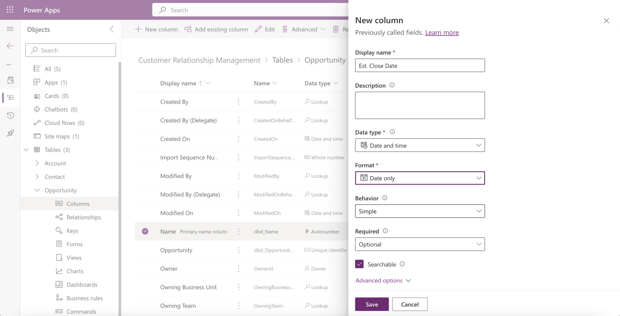 I added an estimated close date column