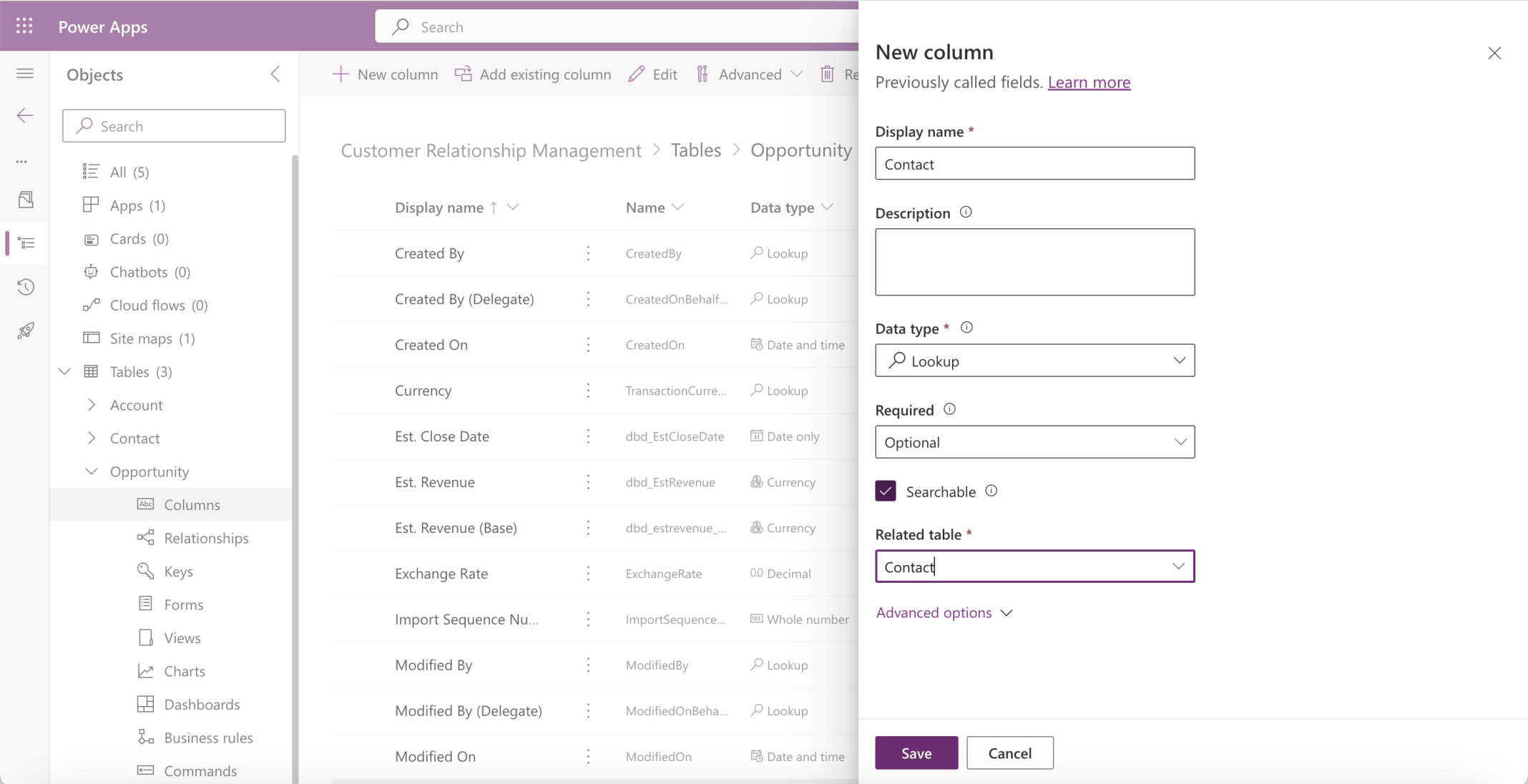 I added a Contact table lookup column