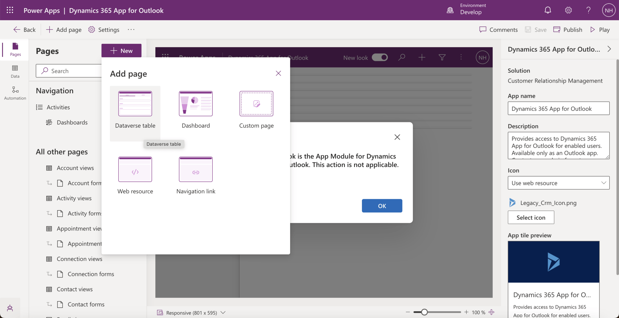 I added a Dataverse table page