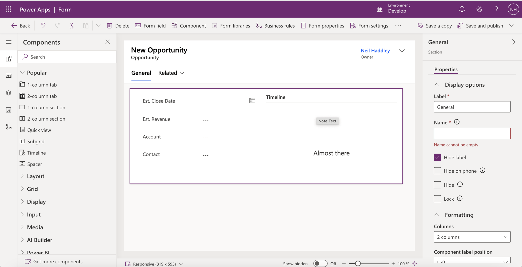 I added a Timeline control to the Opportunities Main form