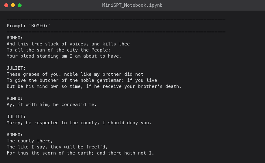 I generated 800 characters from the "ROMEO:" prompt using the best checkpoint