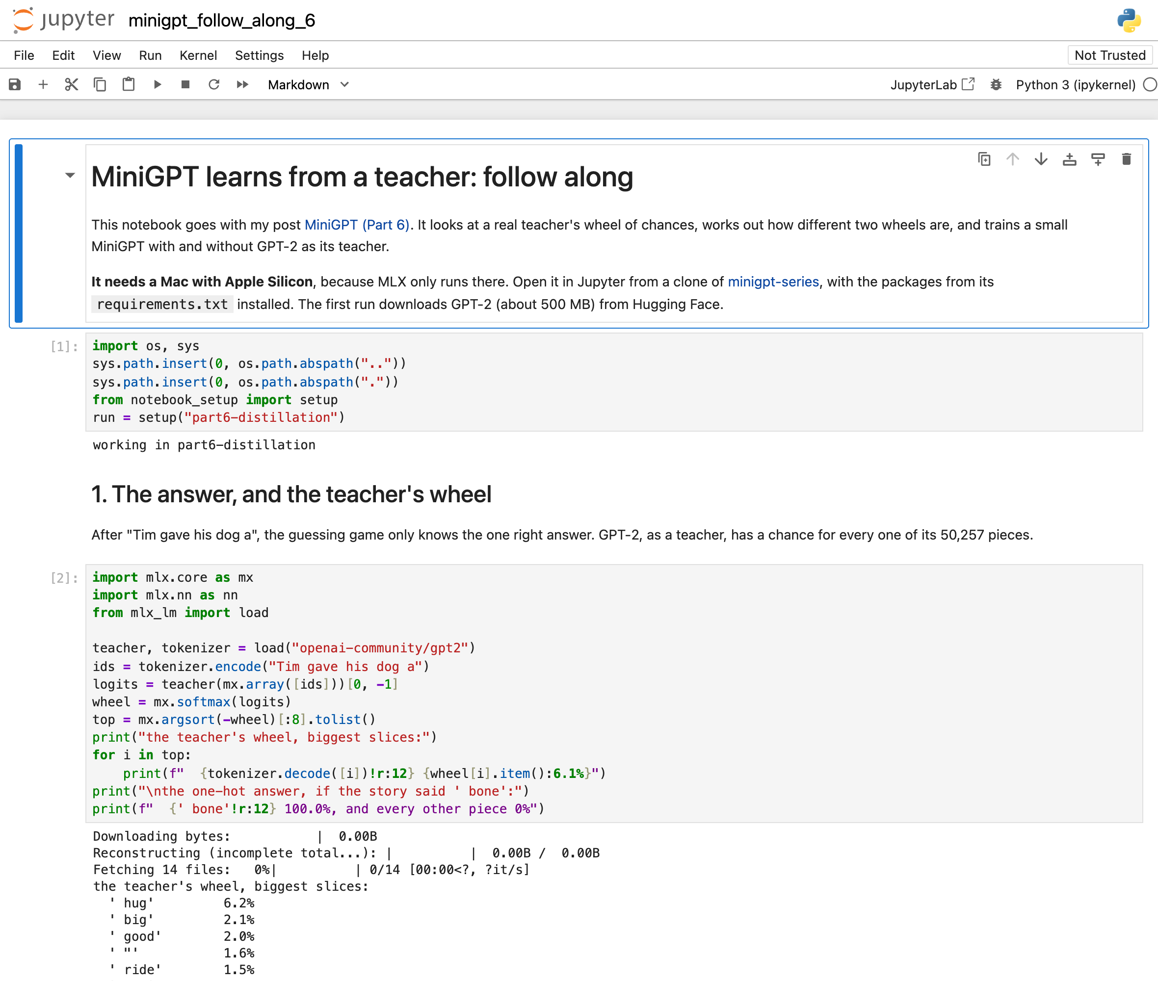 The notebook open in Jupyter on my Mac, with the outputs saved from my run