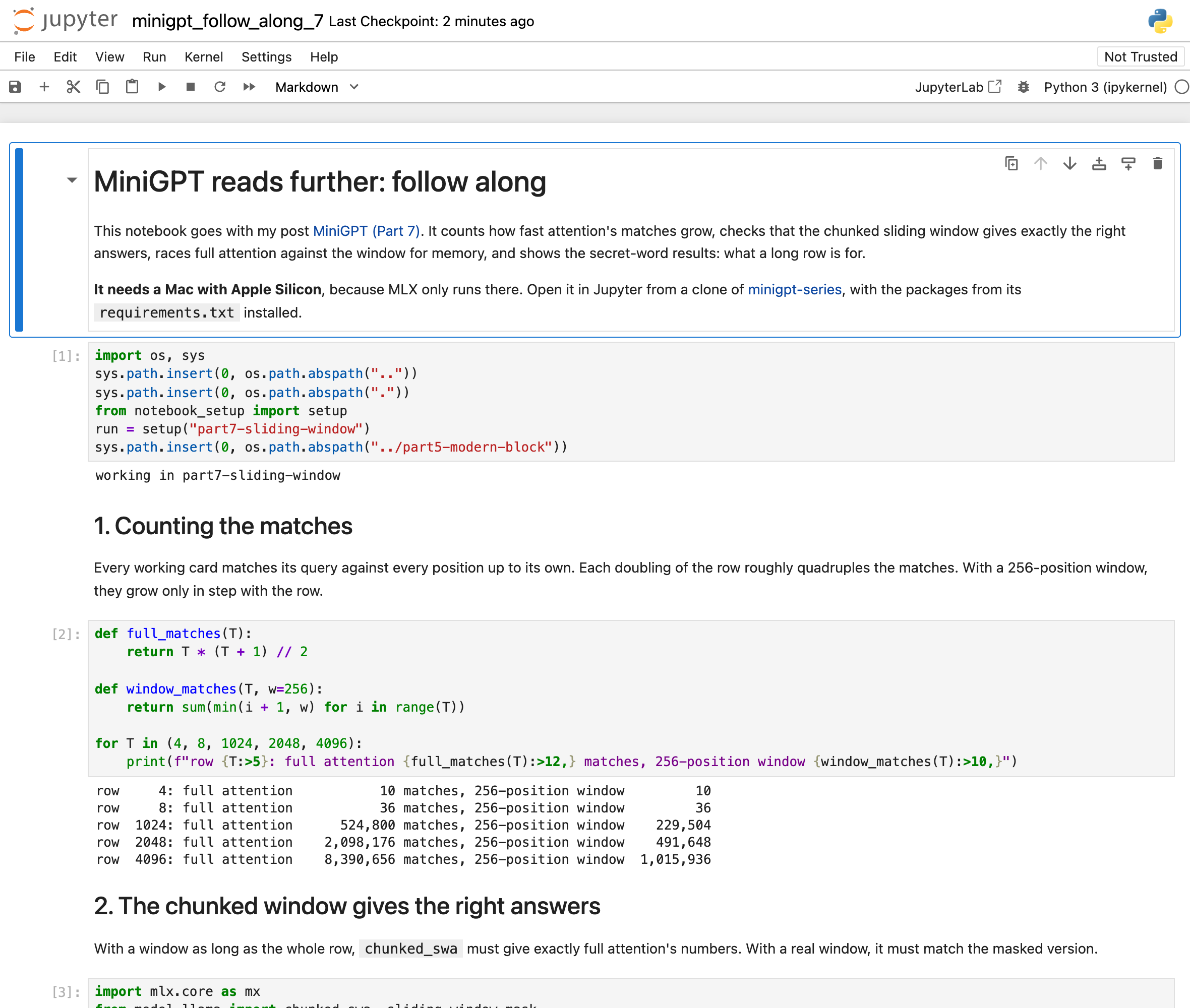 The notebook open in Jupyter on my Mac, with the outputs saved from my run