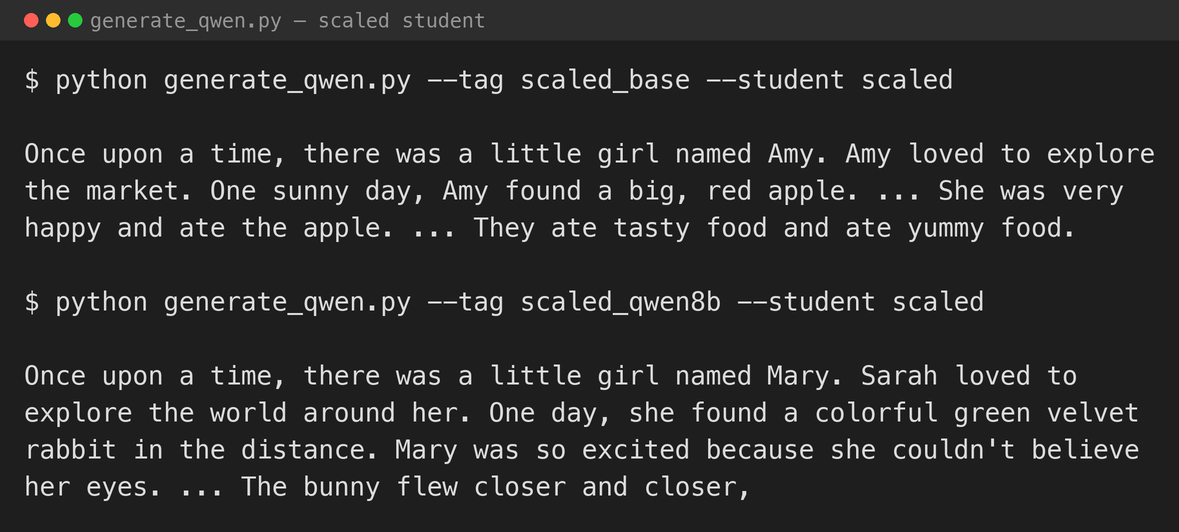 The scaled student, with and without the teacher