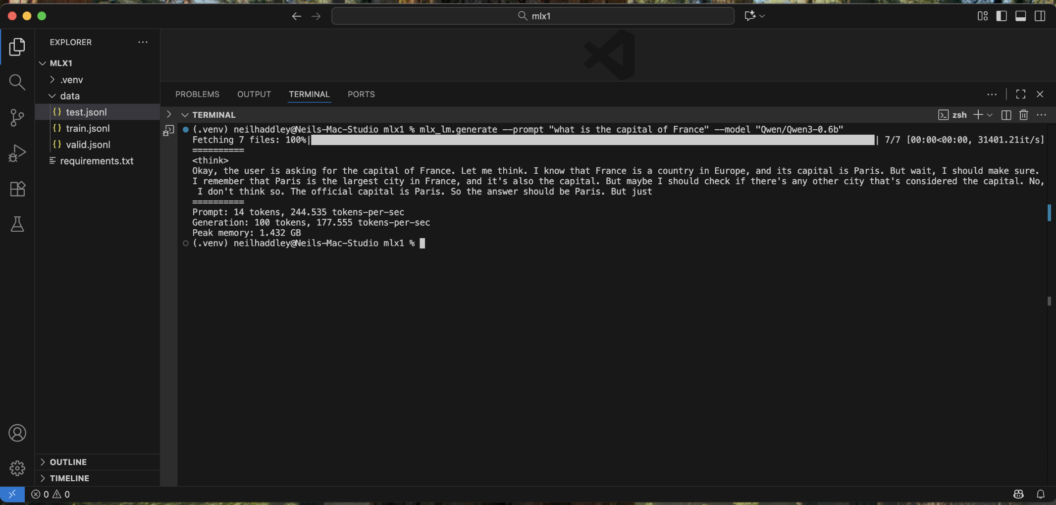 I ran mlx_lm.generate and asked "what is the capital of France?"