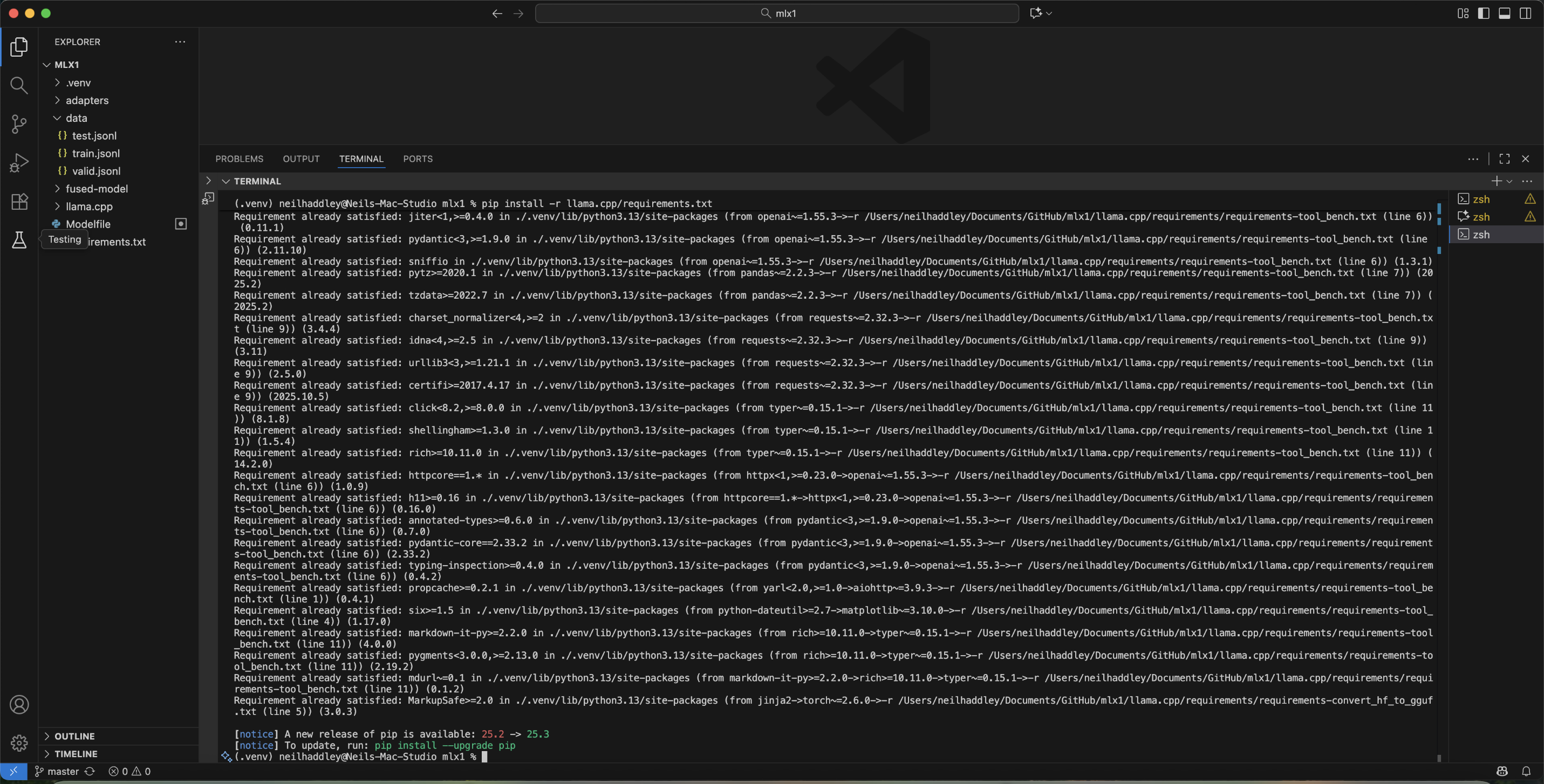 I ran pip install -r llama.cpp/requirements.txt