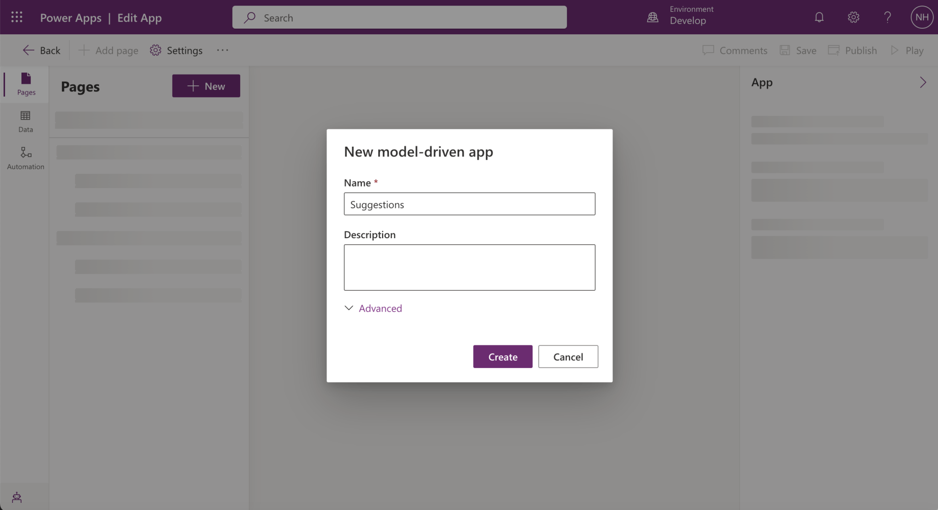 I created a model driven app