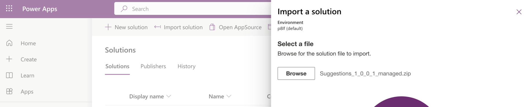I imported the managed solution